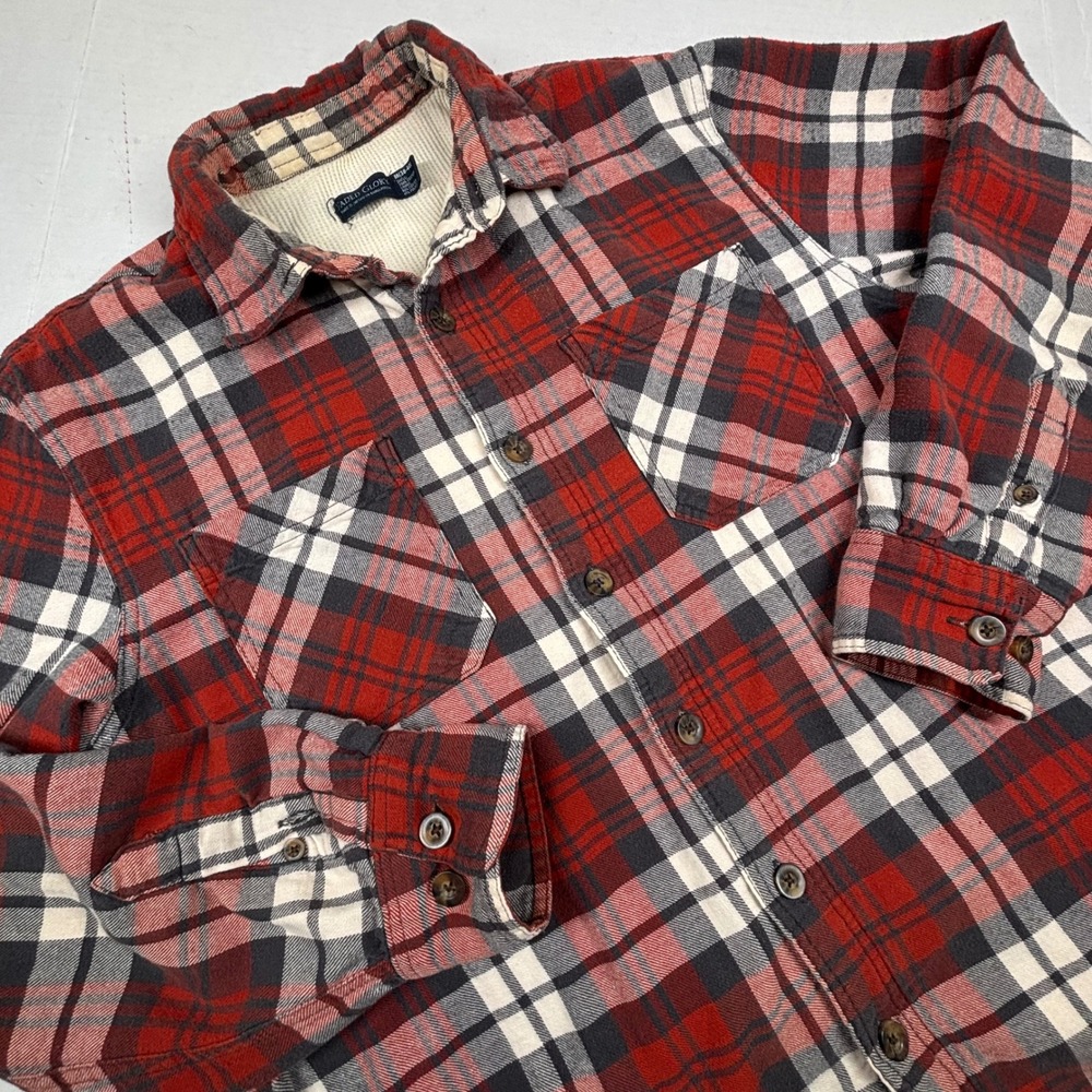 Cycled Glory Plaid Flannel Lined Shirt Shacket‎ Mens Large Red Gray White EUC
